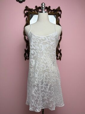 Josie by Natori Vintage White Sheer Slip Nightie Lingerie Dress Small